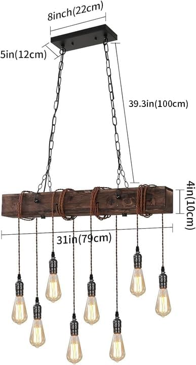 8-Light Farmhouse Wood Rectangle Chandelier