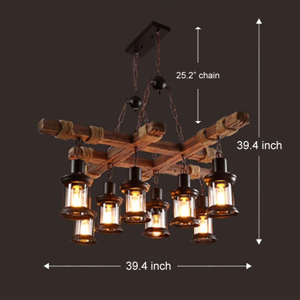 8-Light Retro Wood Island Chandelier