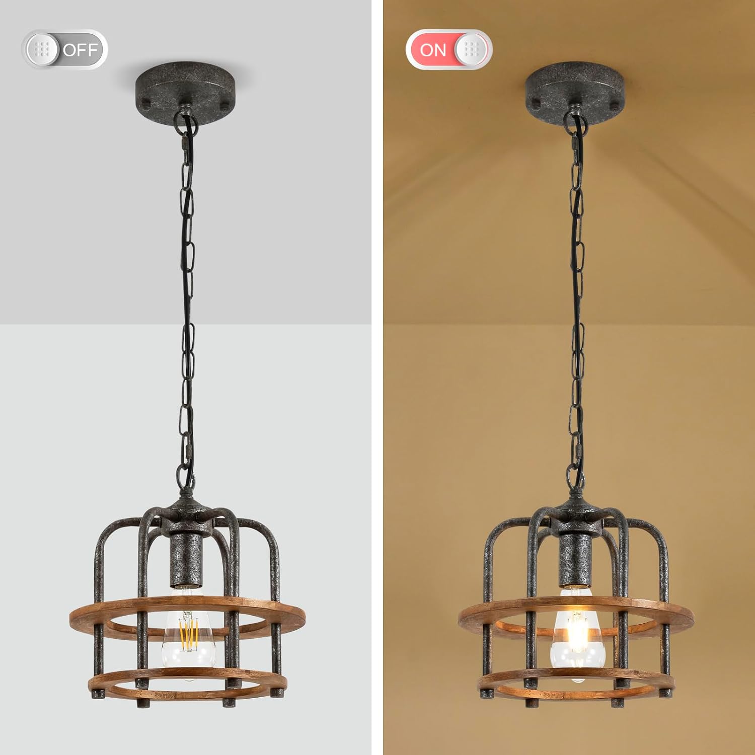 Rustic Wood Metal Pendant Light