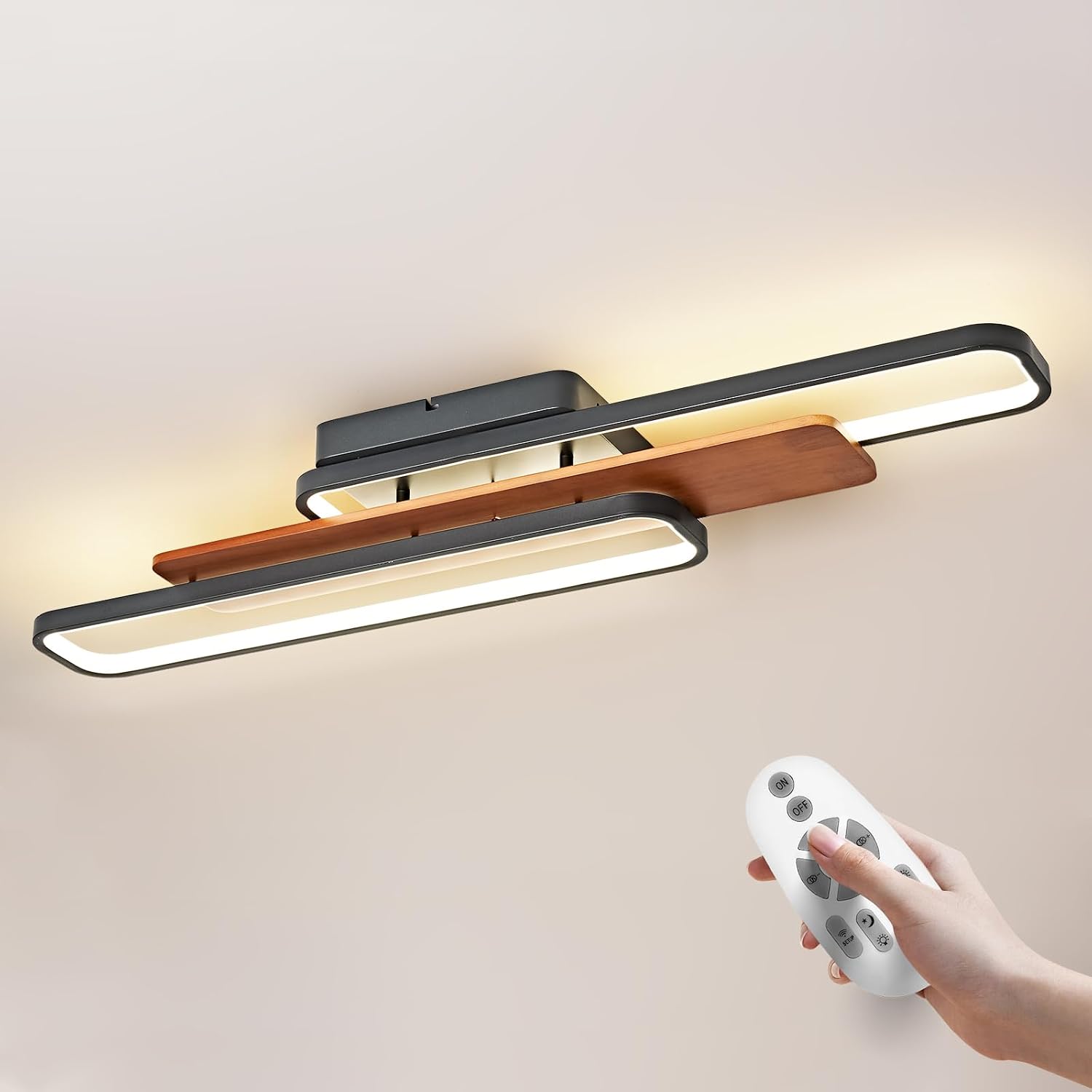 39.4in Wood Look Dimmable Linear LED Ceiling Light
