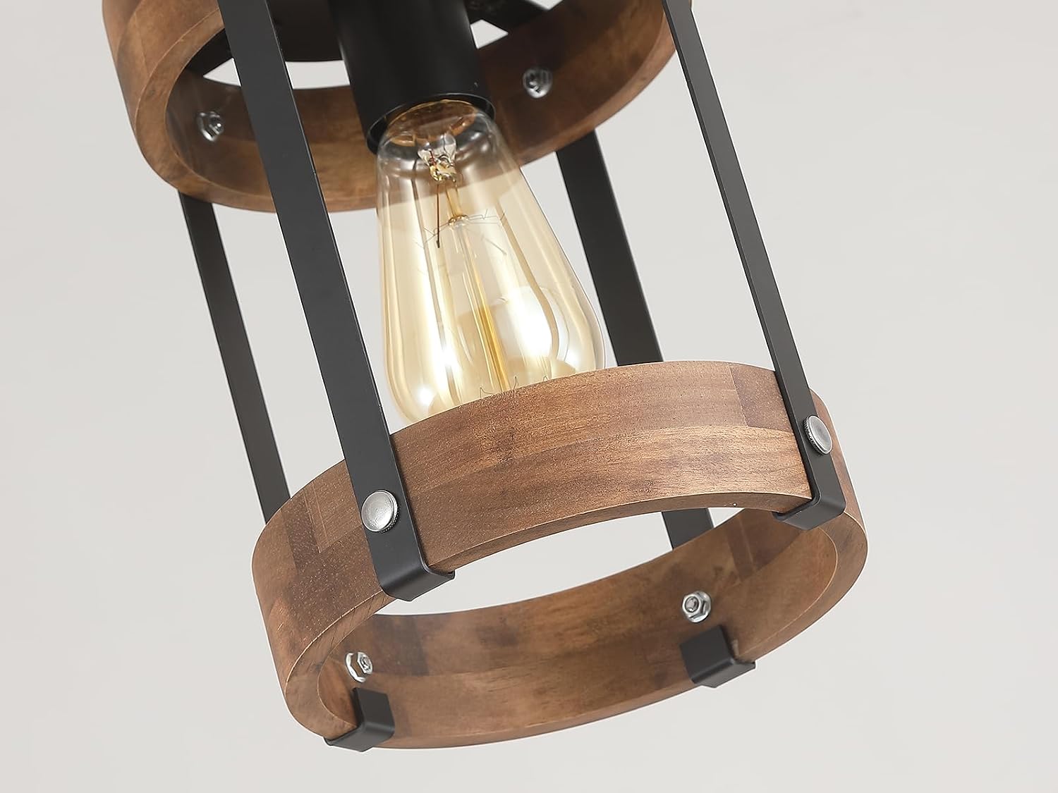 2 Pack Oak Drum Farmhouse Pendant Lights