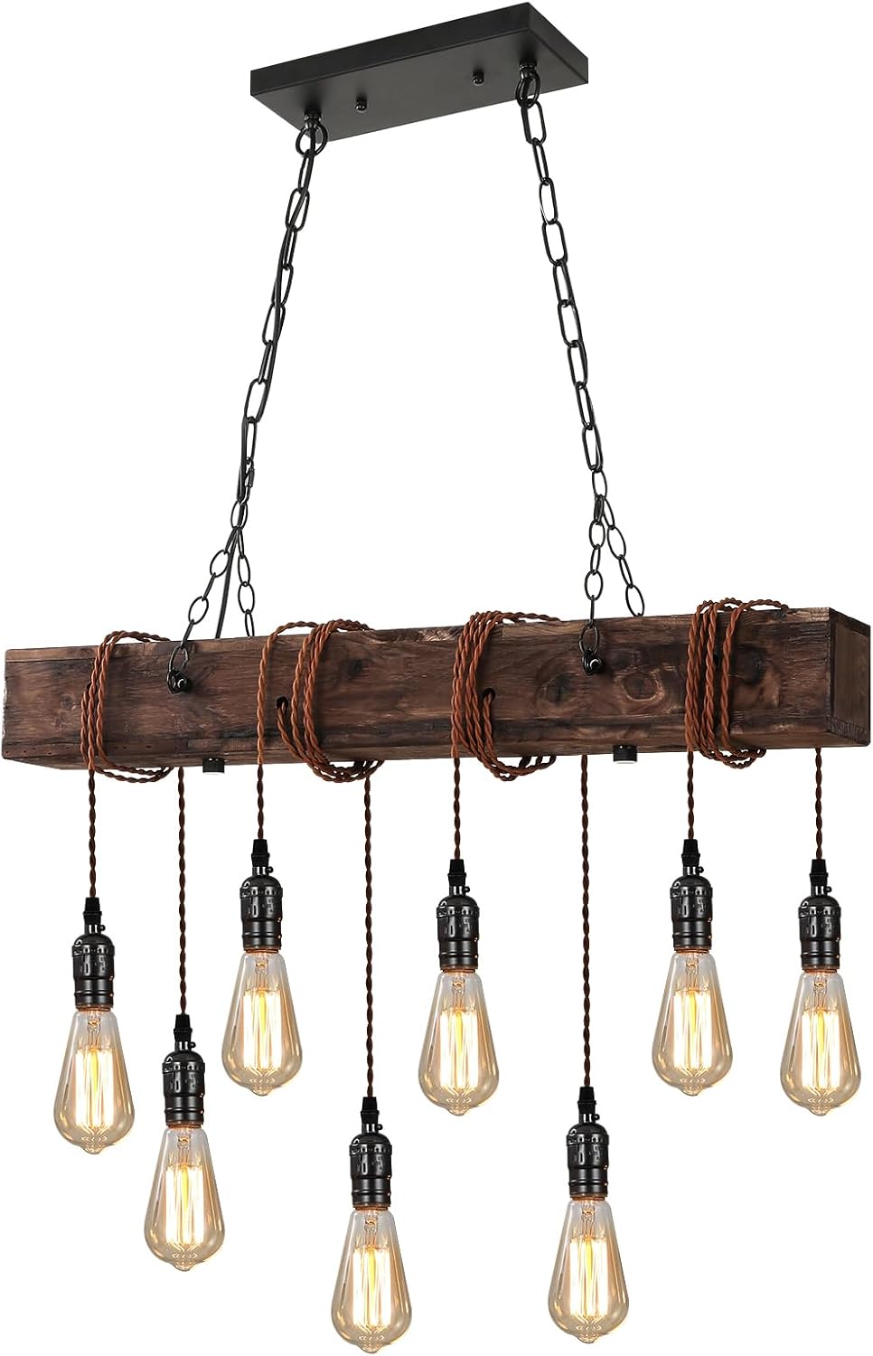 8-Light Farmhouse Wood Rectangle Chandelier
