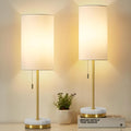 Set of 2 Gold Marble Base Pull Chain Table Lamps