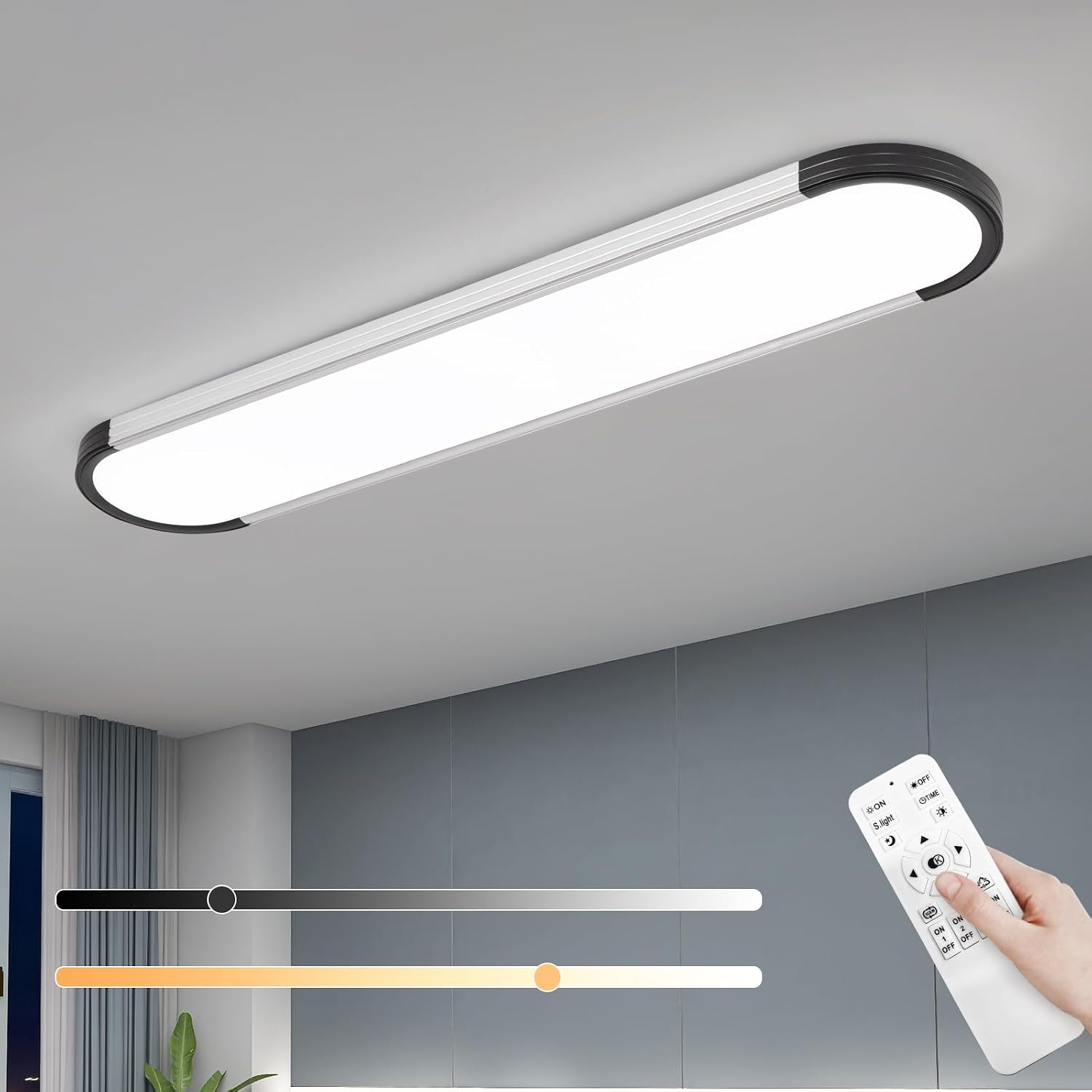 39.4in Black Silver Semi Flush Linear LED Ceiling Light
