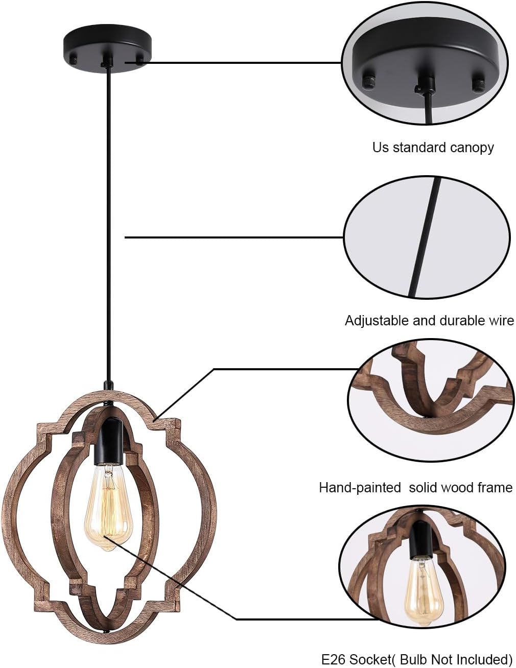 3 Pack Distressed Wood Pendant Lights