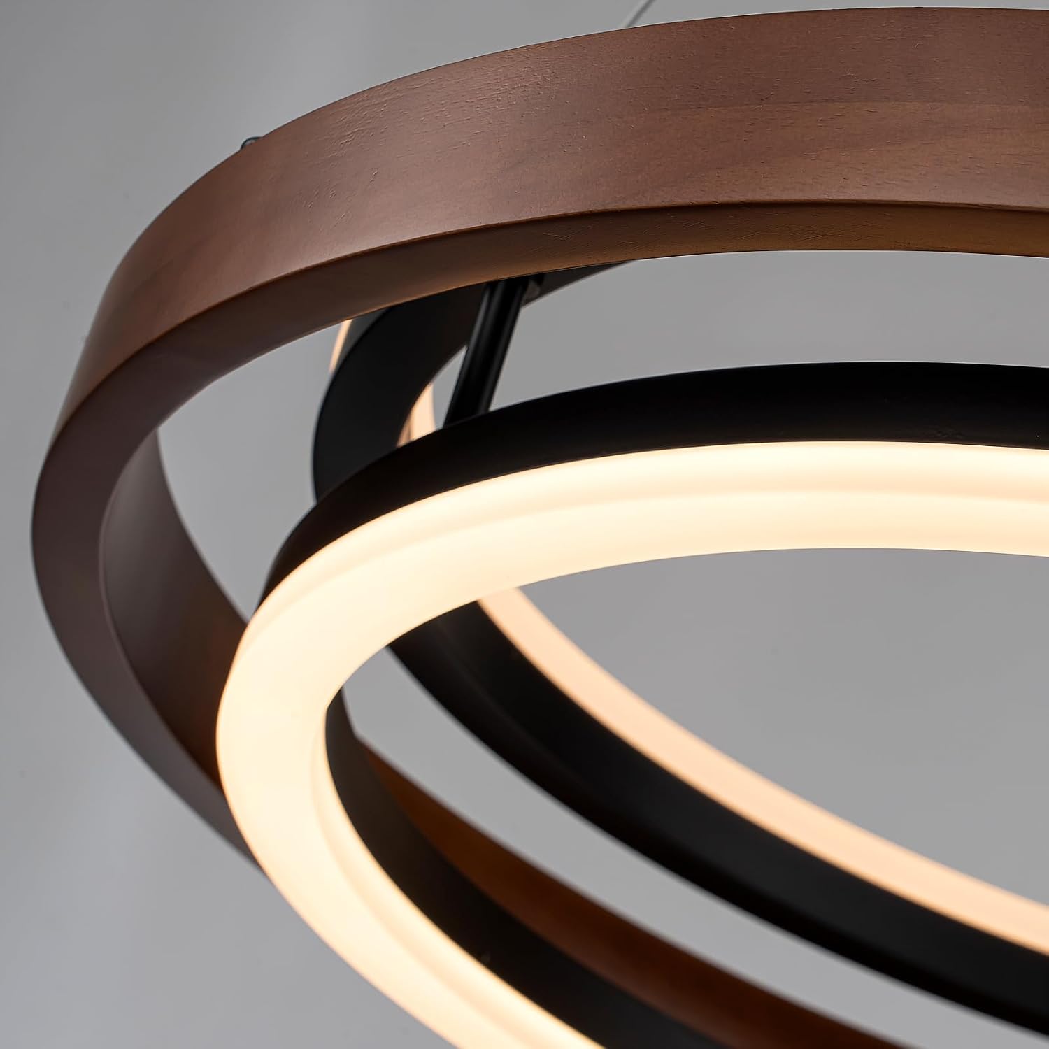 Walnut Wood 2 Ring LED Chandelier