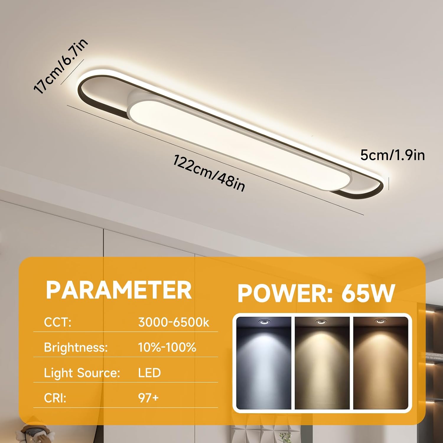 48in Smart Dimmable Linear LED Ceiling Light