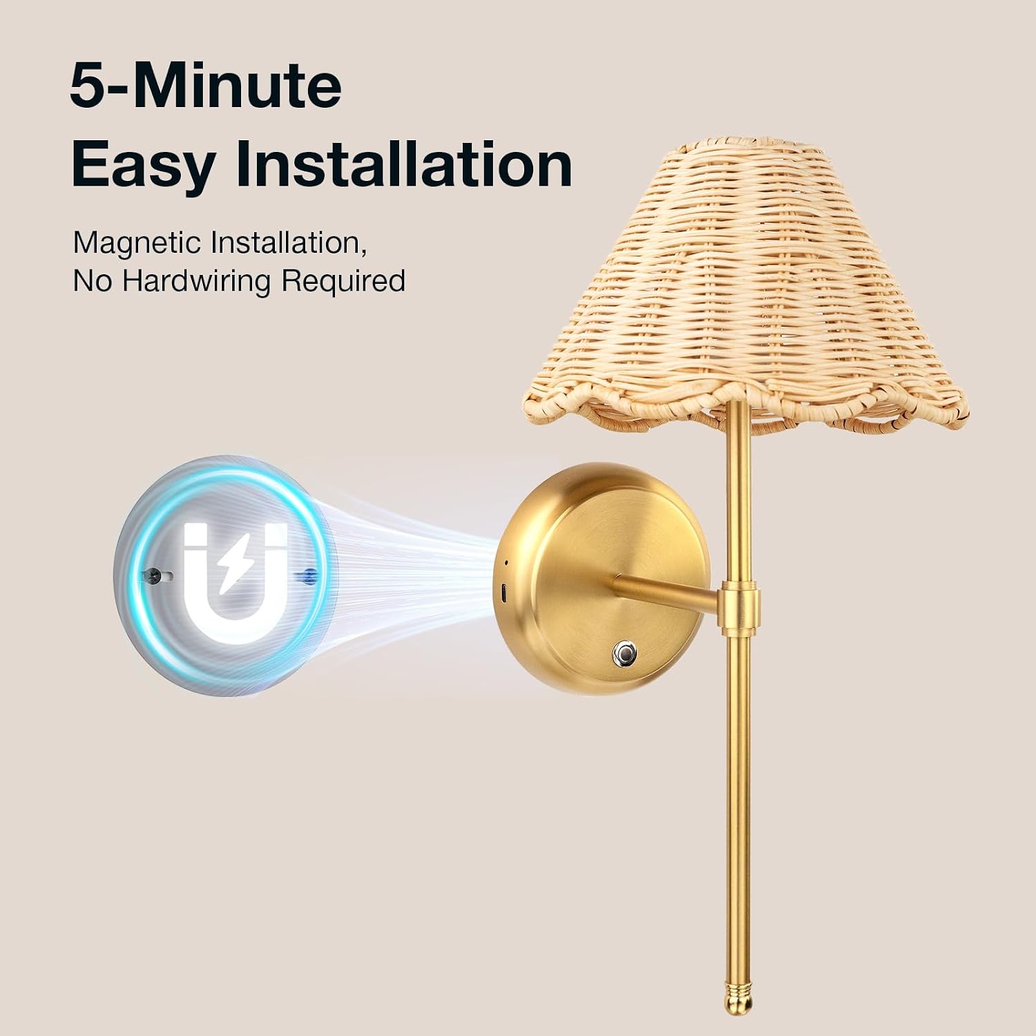 2 Pack Magnetic Rattan Battery Wall Sconces