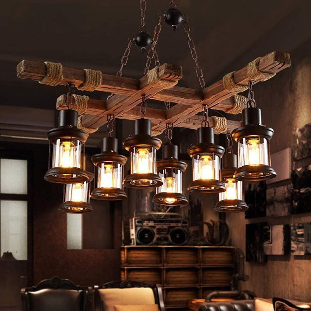 8-Light Retro Wood Island Chandelier