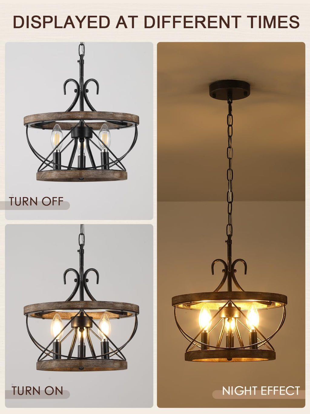 3-Light Drum Farmhouse Chandelier