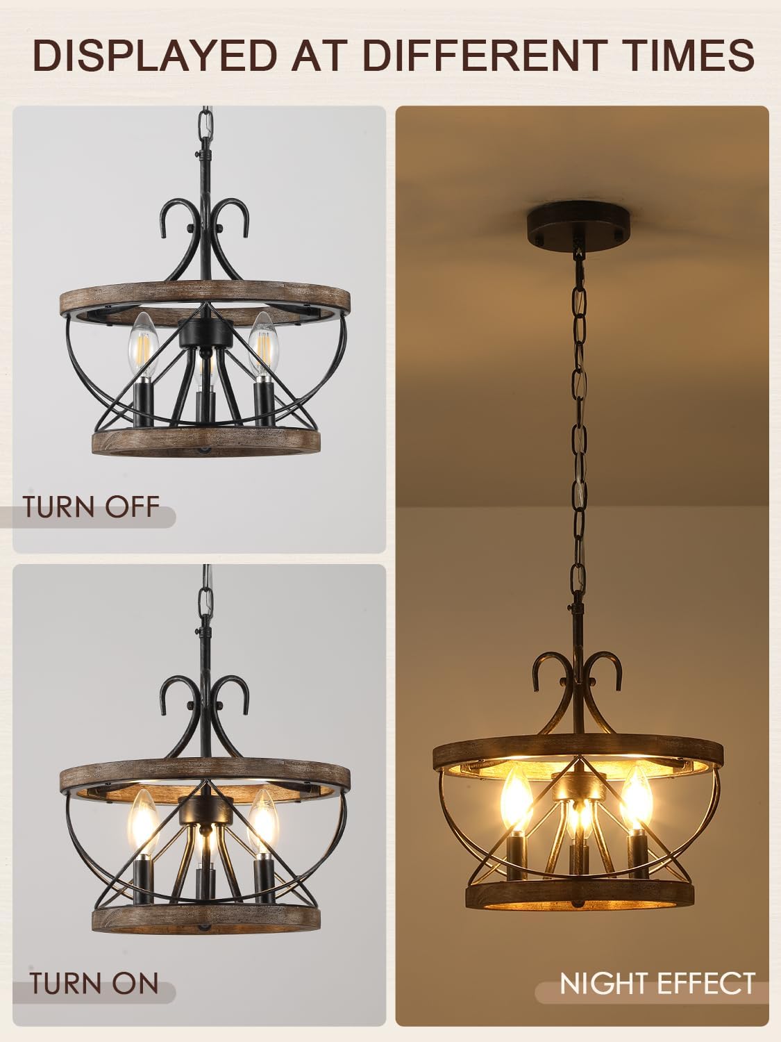 3-Light Drum Farmhouse Chandelier