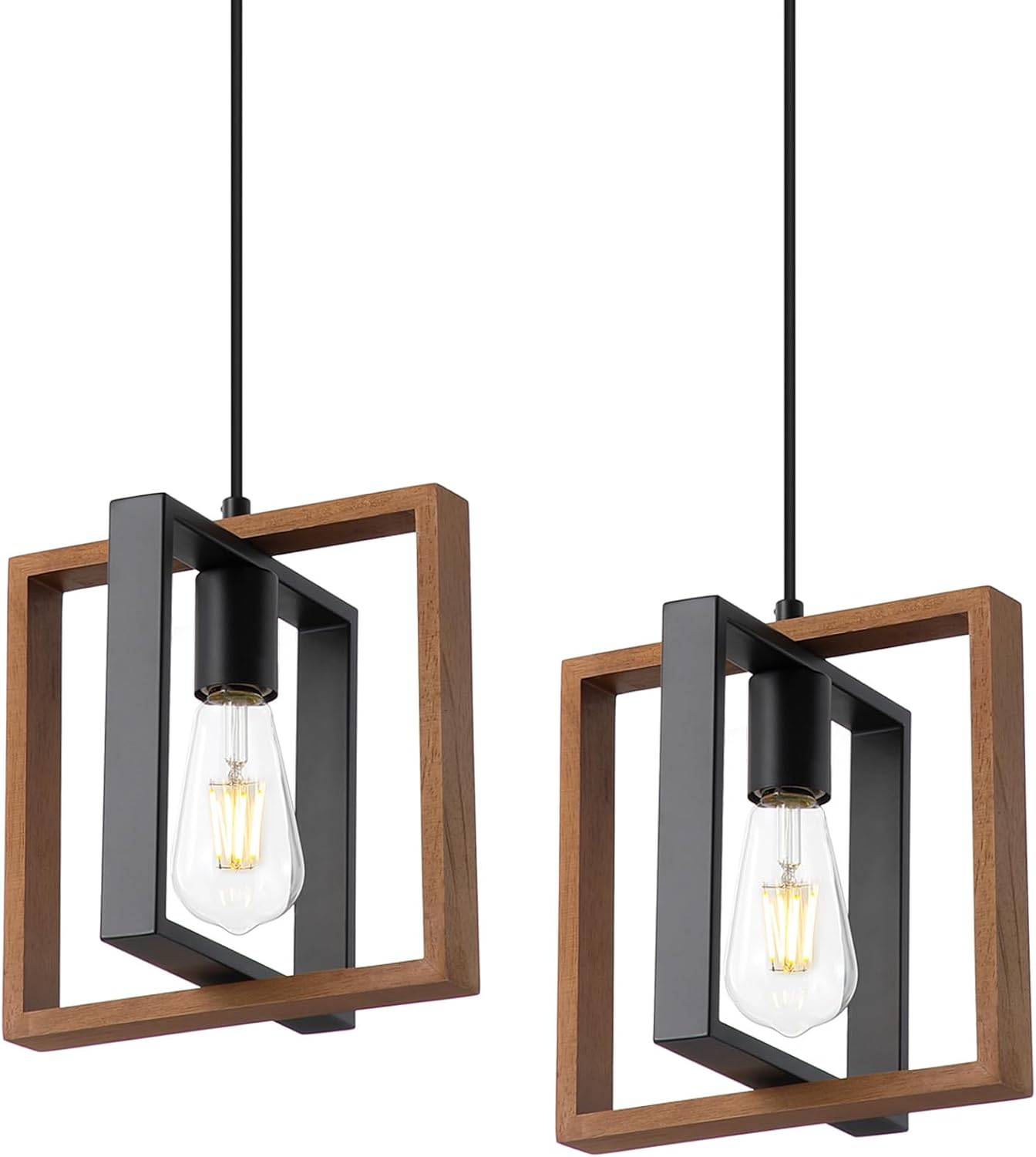 2 Pack Wood Farmhouse Pendant Lights