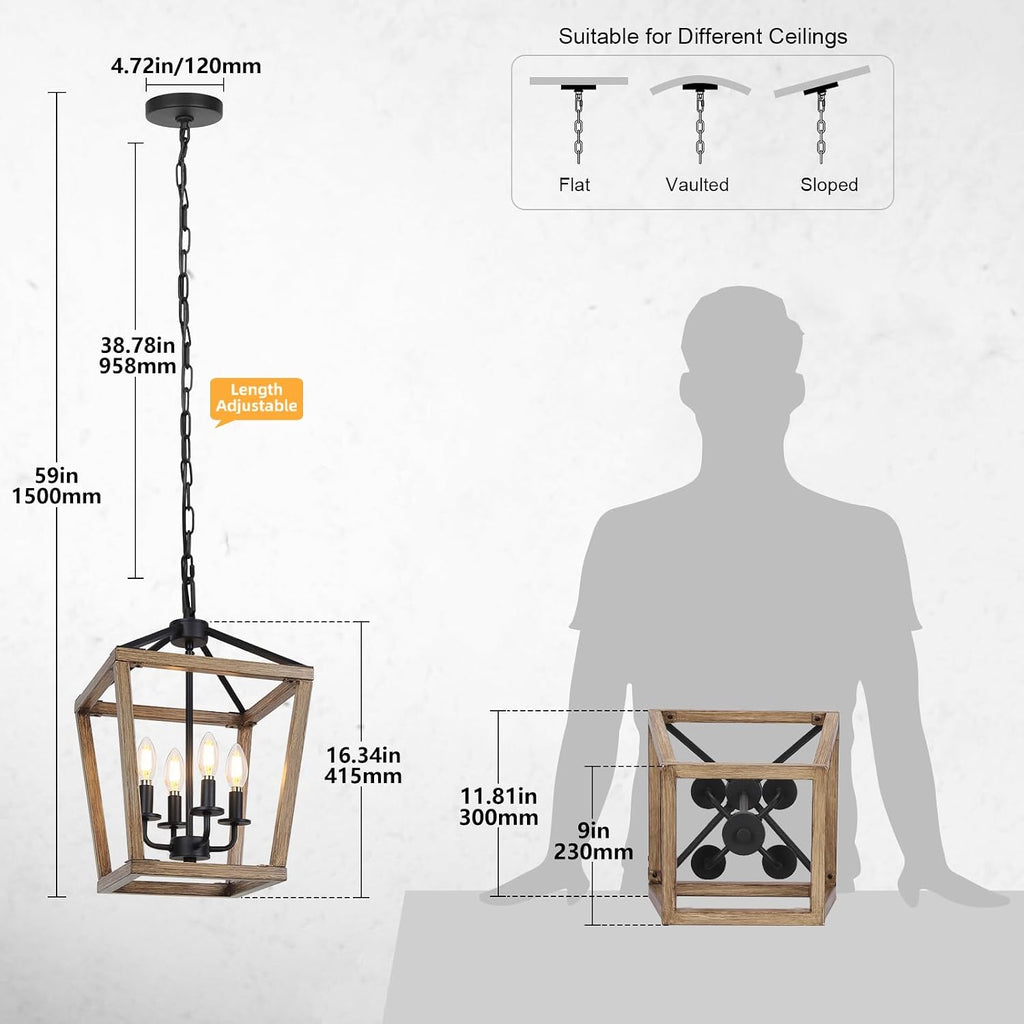 4-Light Wood Cage Farmhouse Chandelier