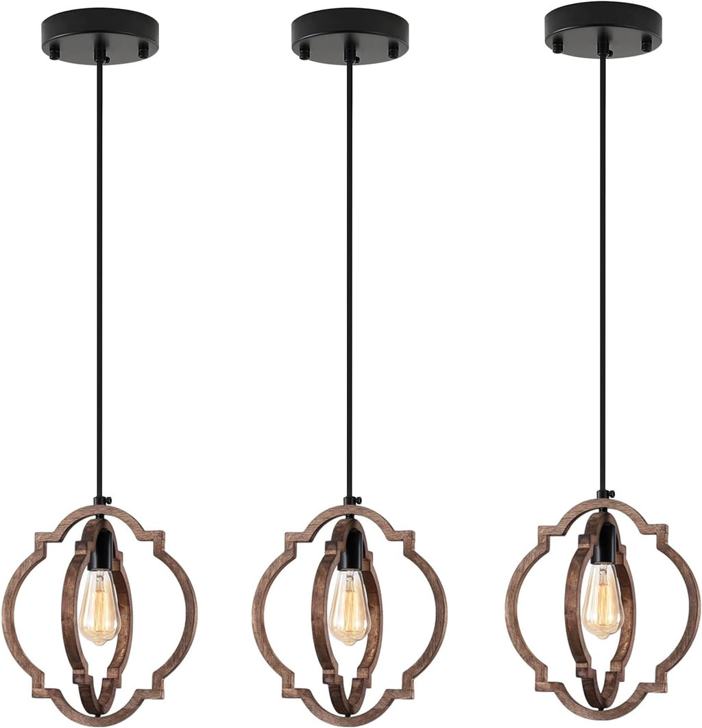3 Pack Distressed Wood Pendant Lights