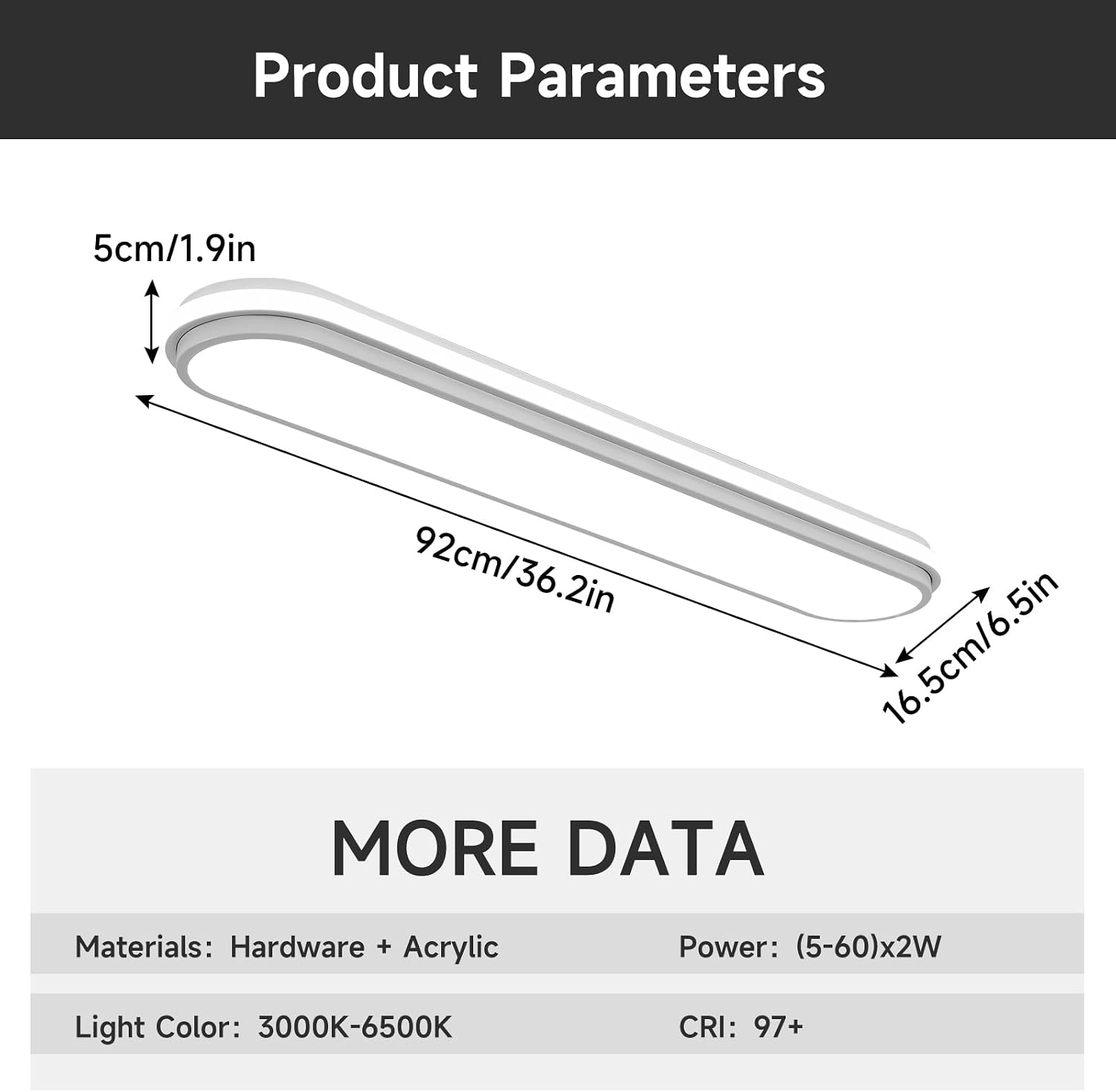 36.2in Thin Metal Cool White Linear LED Ceiling Light