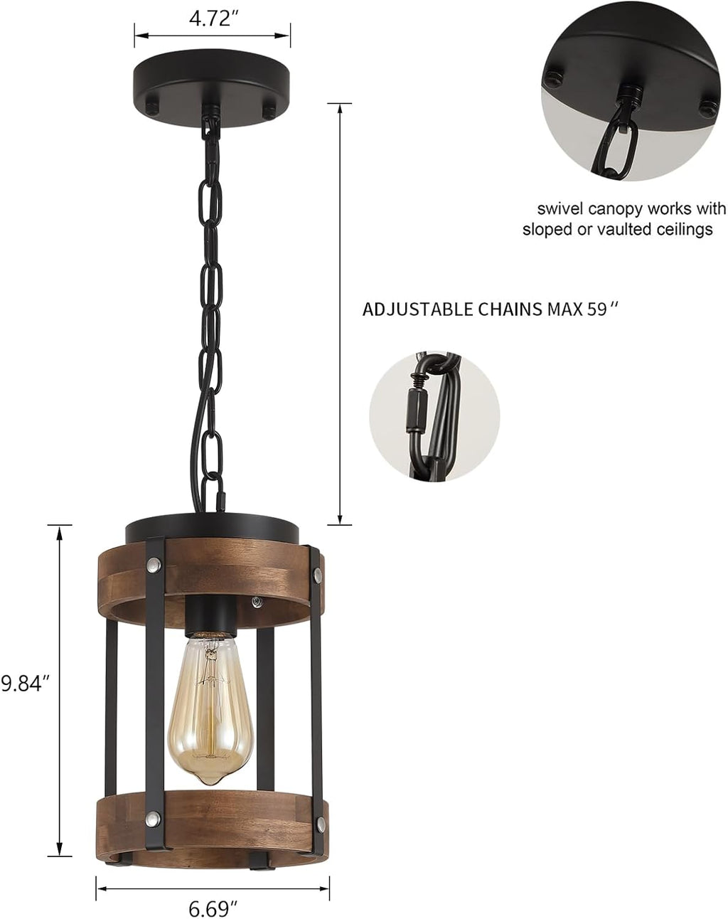 2 Pack Oak Drum Farmhouse Pendant Lights