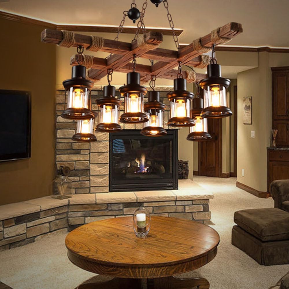 8-Light Retro Wood Island Chandelier