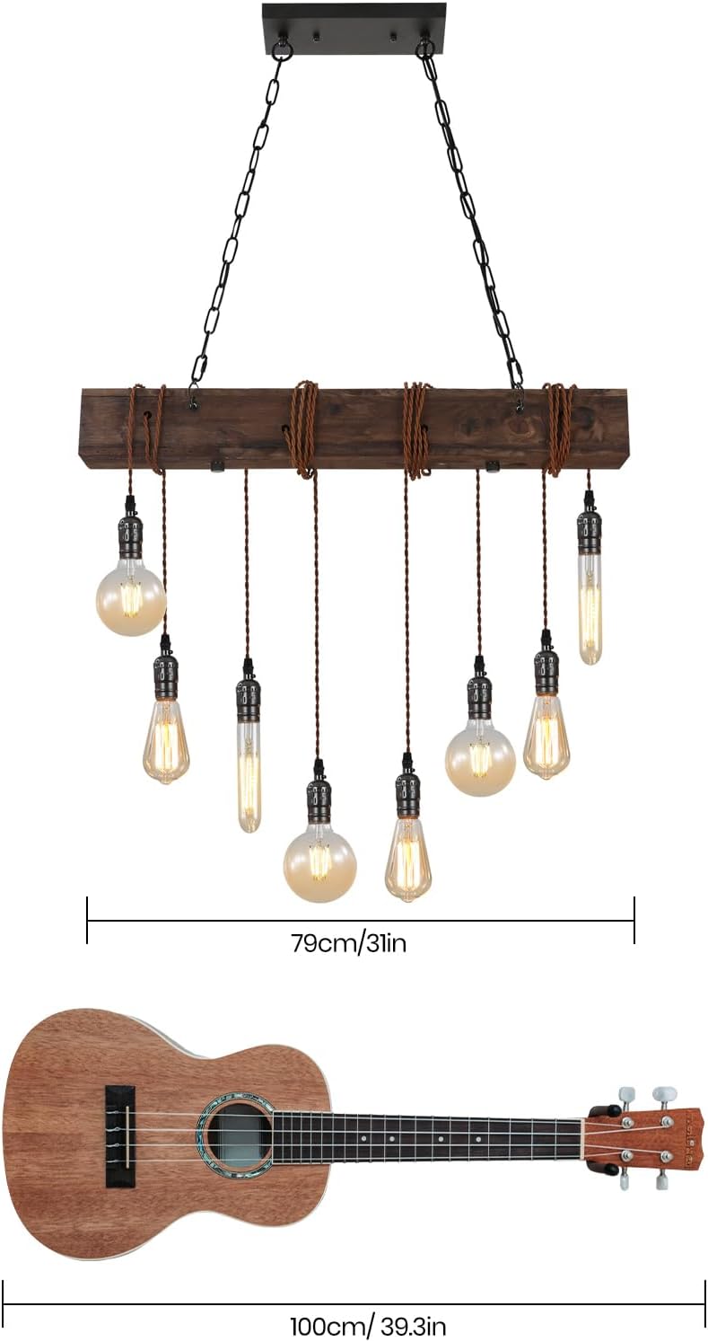 8-Light Farmhouse Wood Rectangle Chandelier