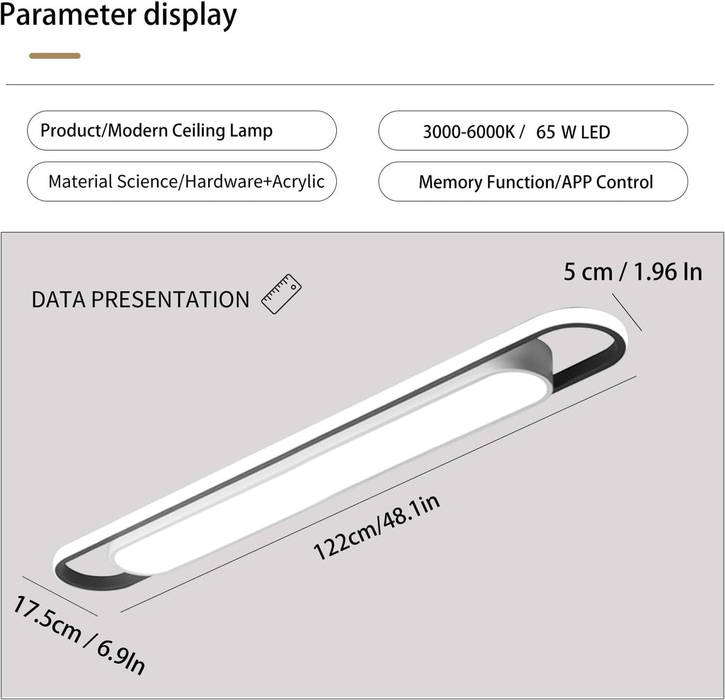 48in Smart Dimmable Metal Acrylic Linear LED Ceiling Light
