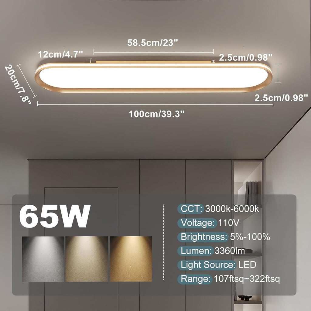 39.4in Gold Linear Semi Flush LED Ceiling Light