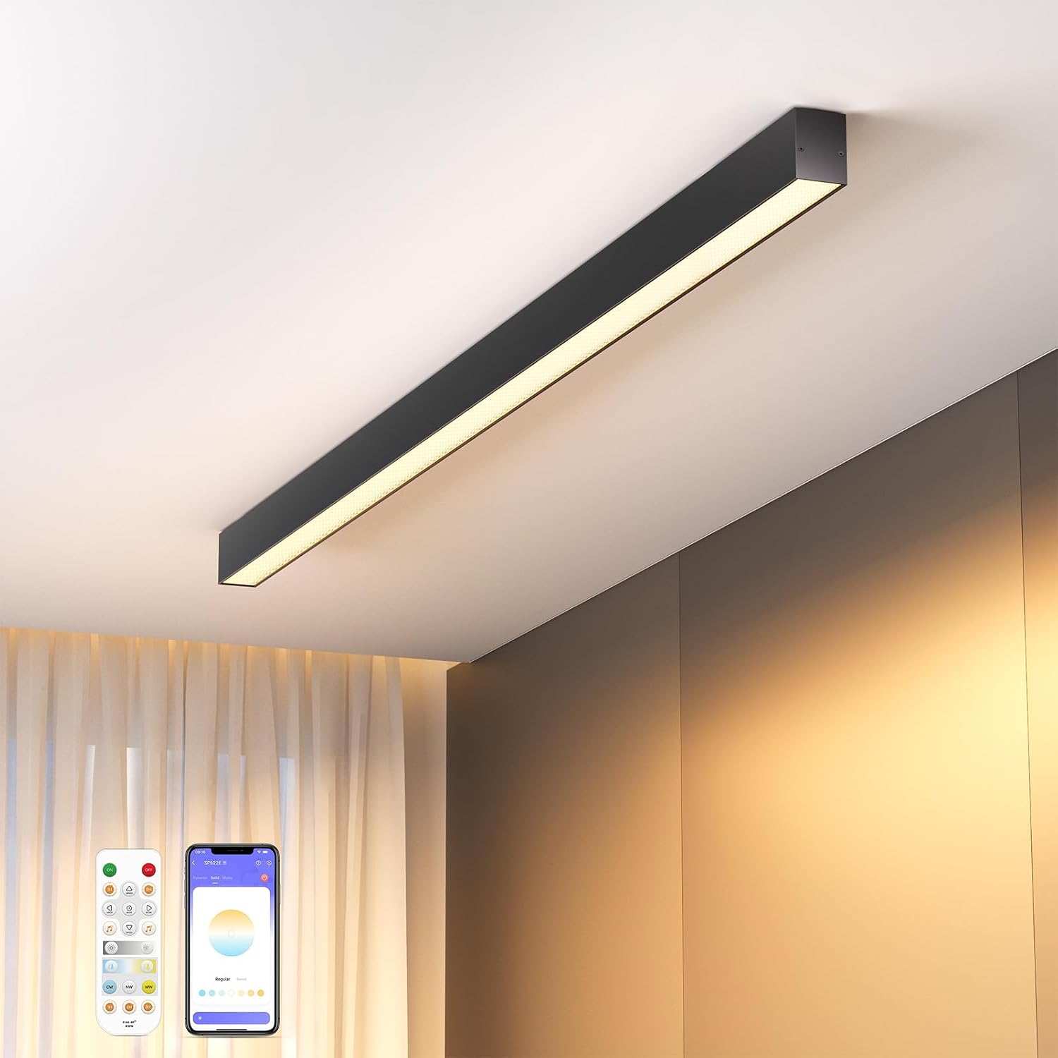 39.1in Black Smart Linear LED Ceiling Light
