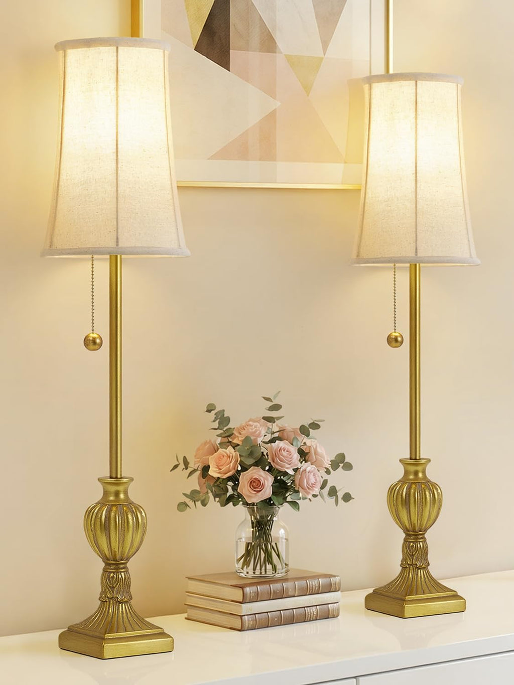 Set of 2 28in Brass Resin Farmhouse Tall Skinny Table Lamps