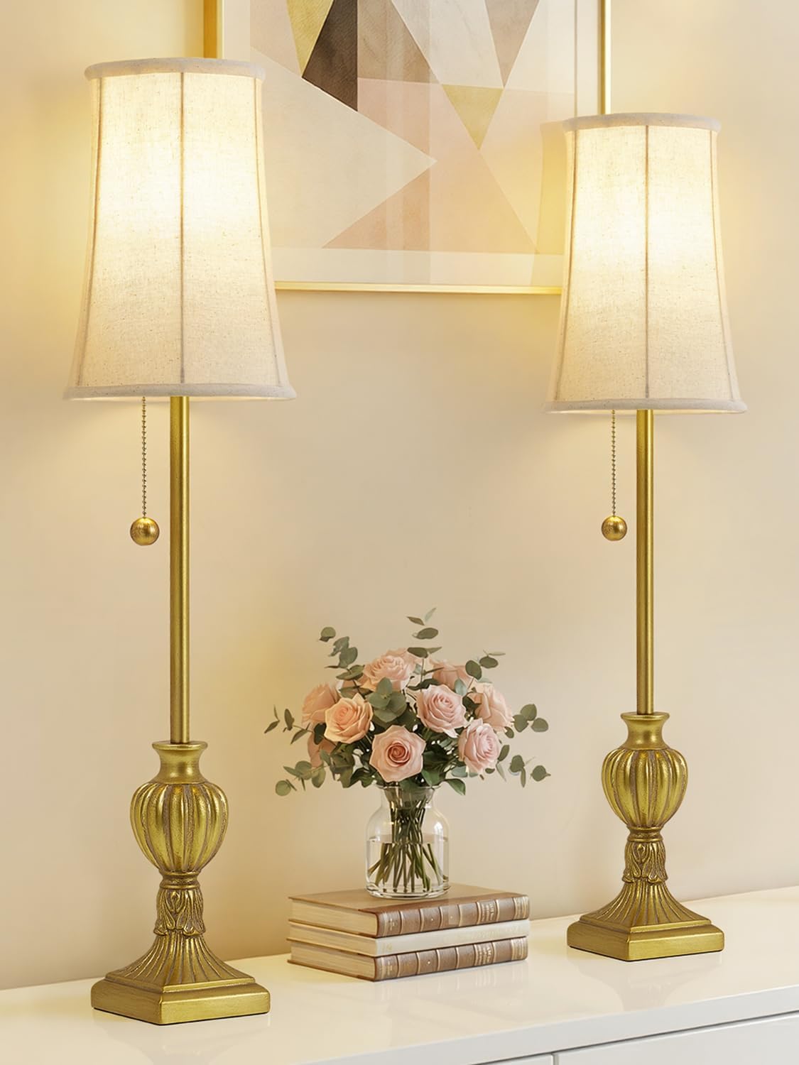 Set of 2 28in Brass Resin Farmhouse Tall Skinny Table Lamps
