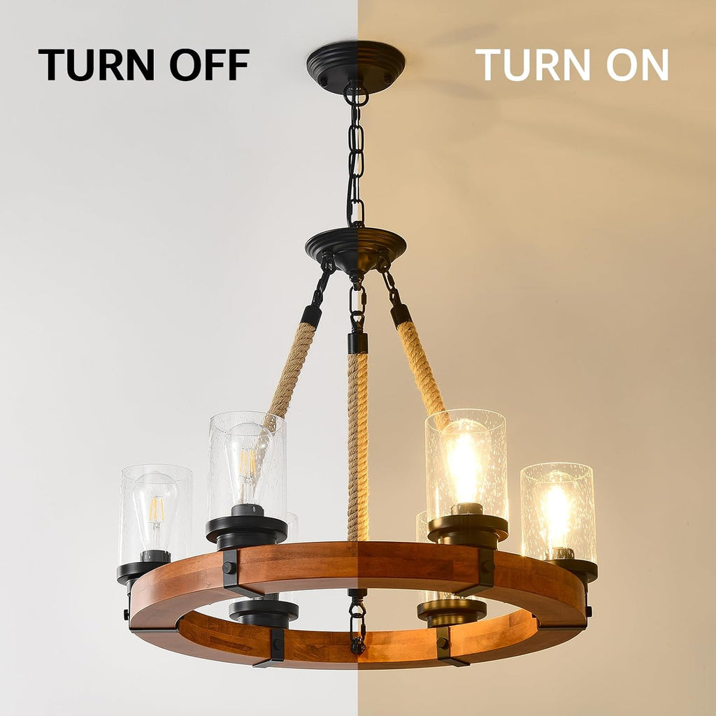 Wood Wagon Wheel Farmhouse Chandelier