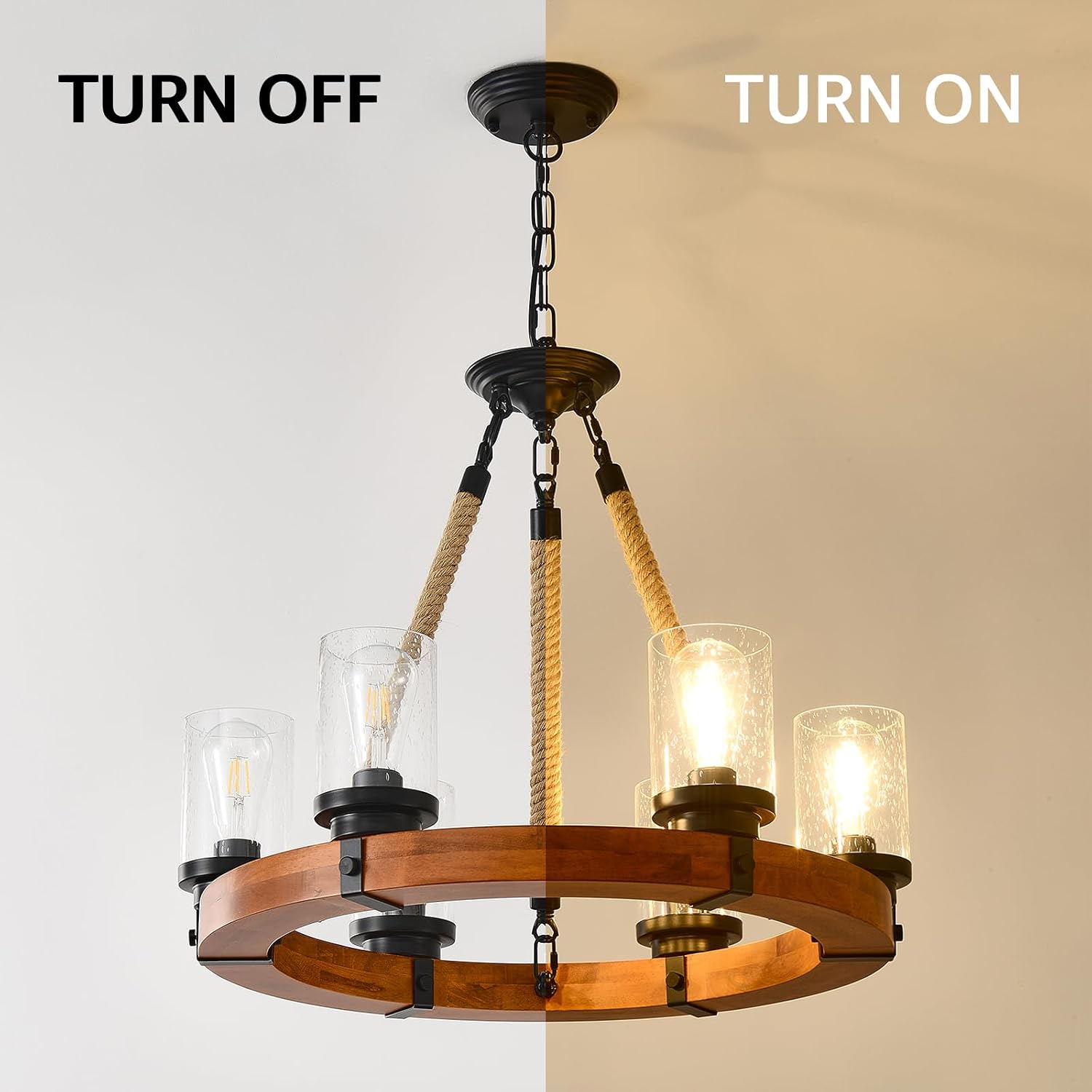 Wood Wagon Wheel Farmhouse Chandelier