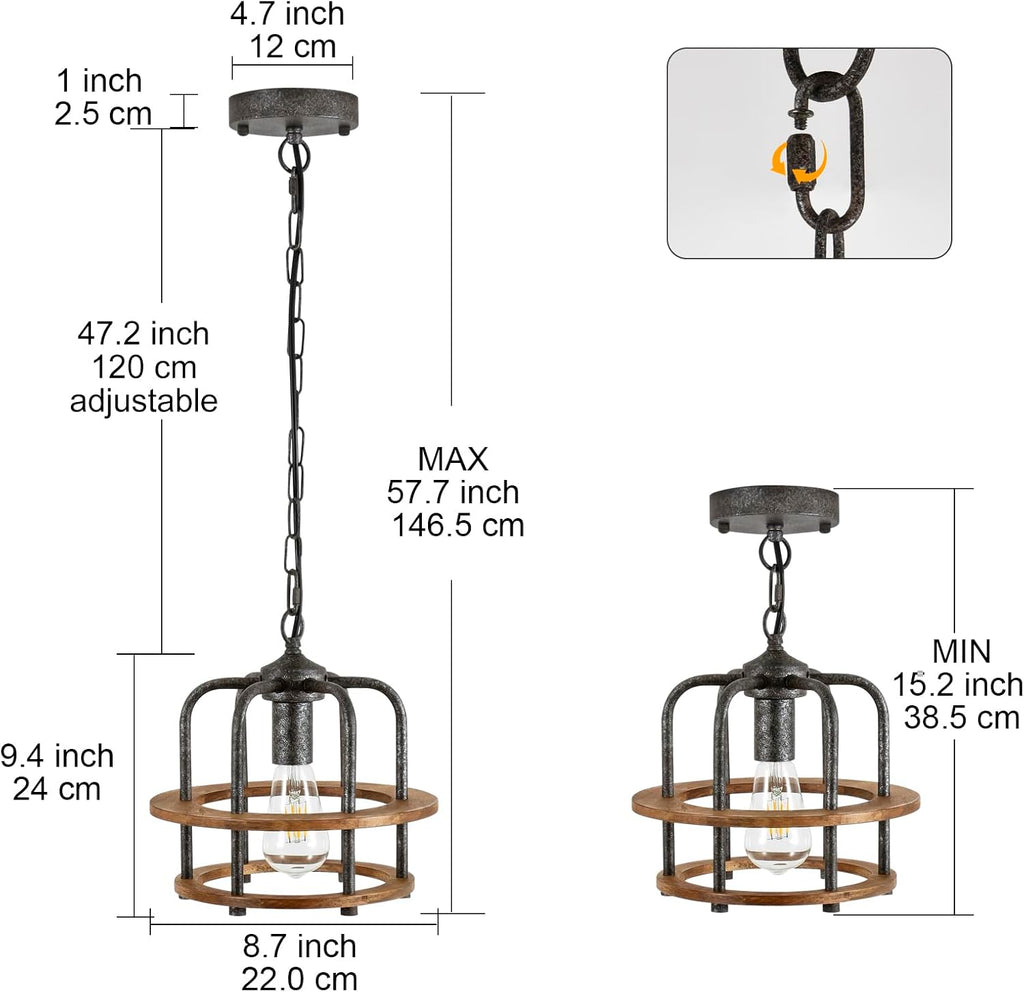 Rustic Wood Metal Pendant Light
