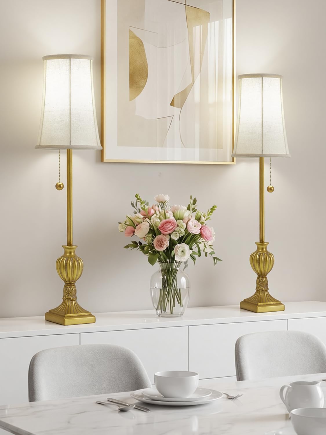 Set of 2 28in Brass Resin Farmhouse Tall Skinny Table Lamps