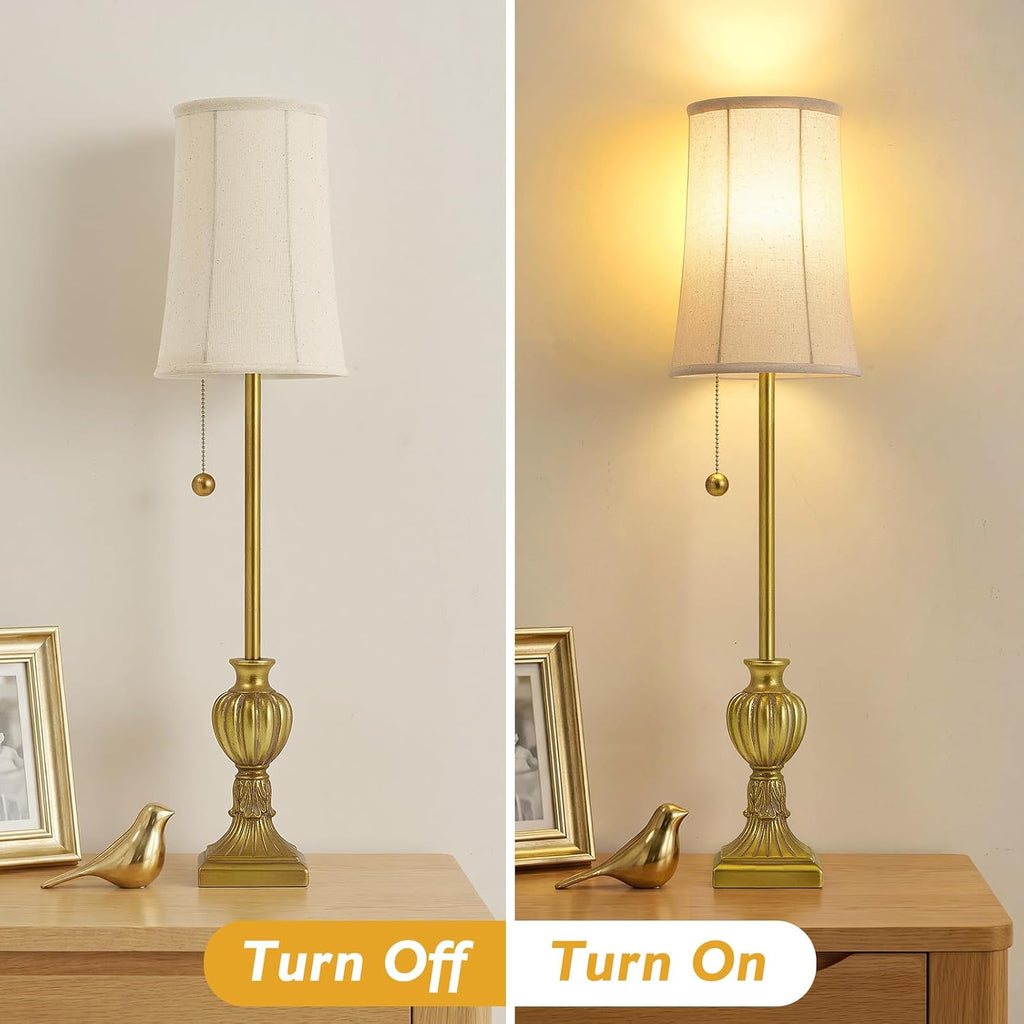 Set of 2 28in Brass Resin Farmhouse Tall Skinny Table Lamps