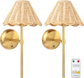 2 Pack Magnetic Rattan Battery Wall Sconces