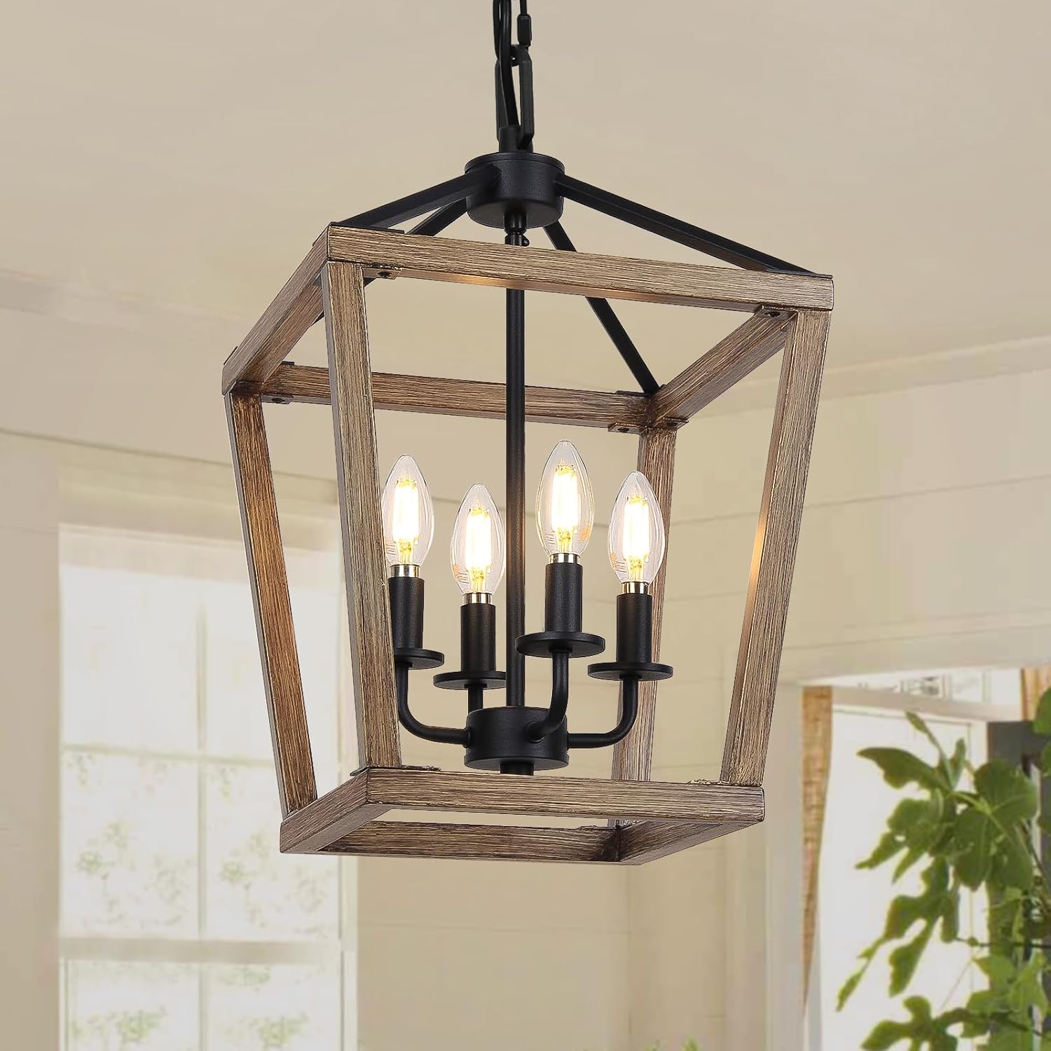 4-Light Wood Cage Farmhouse Chandelier