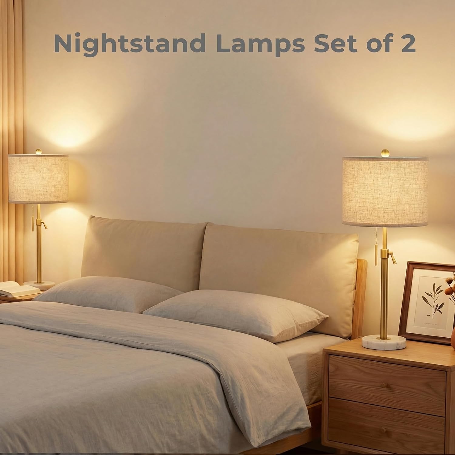 Set of 2 Adjustable Gold Dimmable Table Lamps