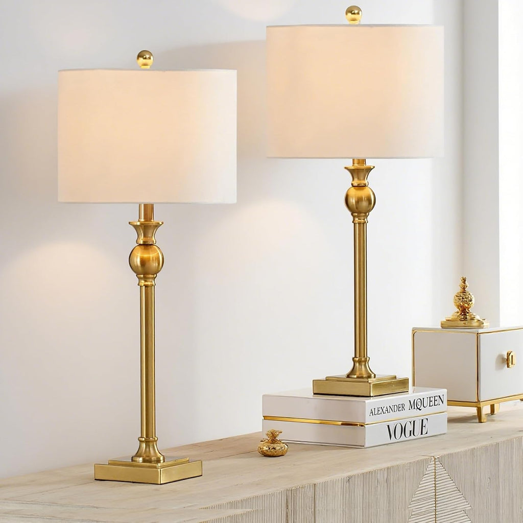 Set of 2 28in Brass USB Charging Tall Table Lamps