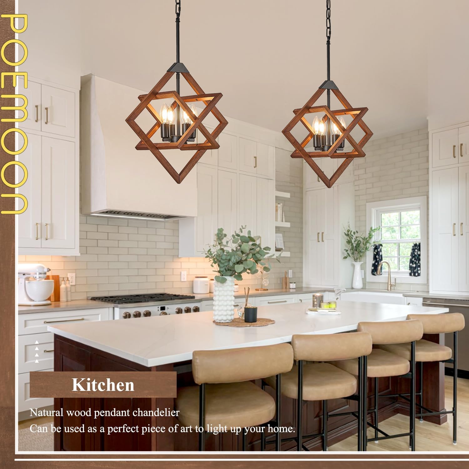 4-Light Geometric Wood Chandelier