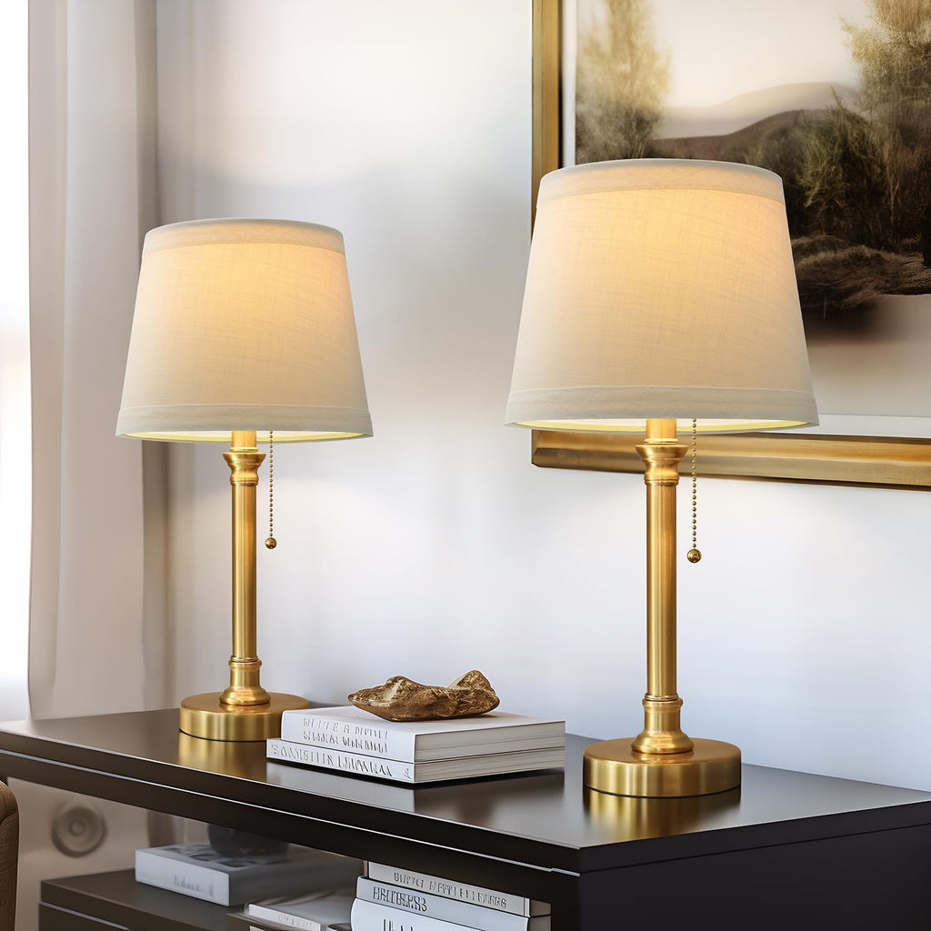Set of 2 19.5in Gold Brass Candlestick Table Lamps
