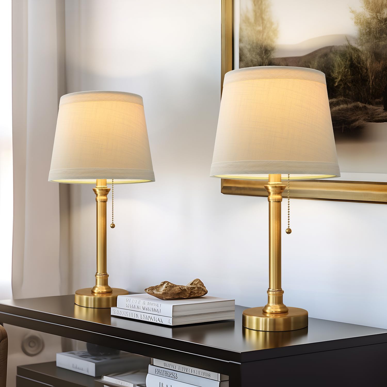 Set of 2 19.5in Gold Brass Candlestick Table Lamps