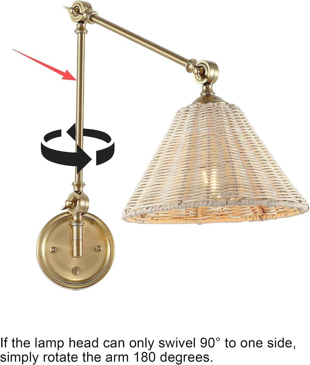 2 Pack Gold Swing Arm Rattan Wall Sconces