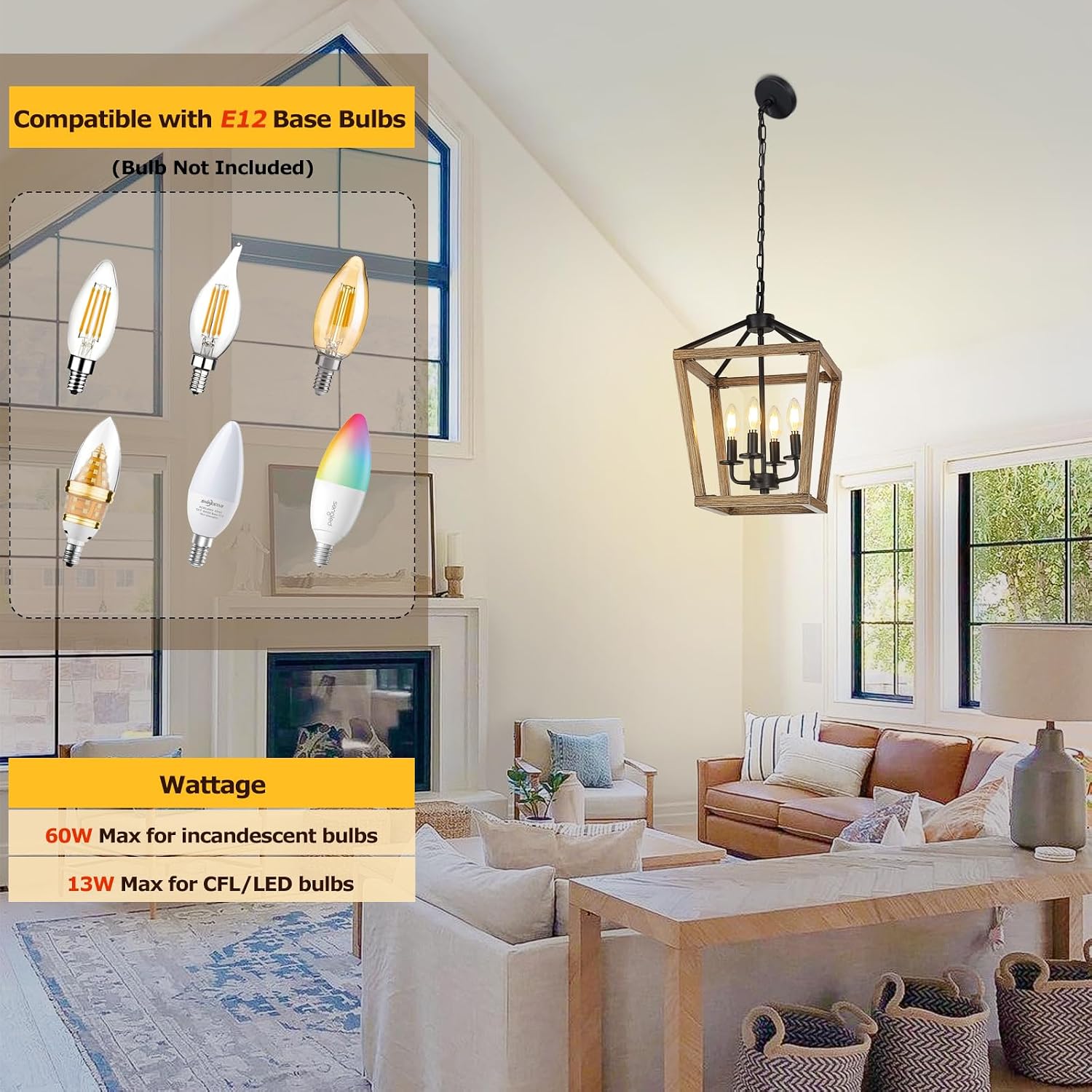 4-Light Wood Cage Farmhouse Chandelier