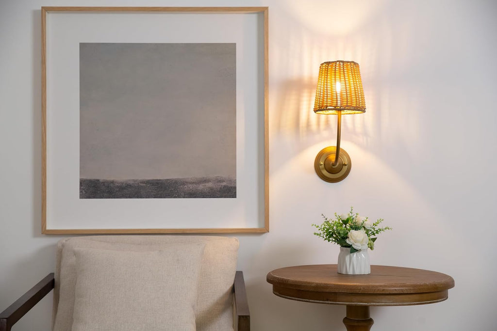 2 Pack Gold Rattan Hardwired Wall Sconces