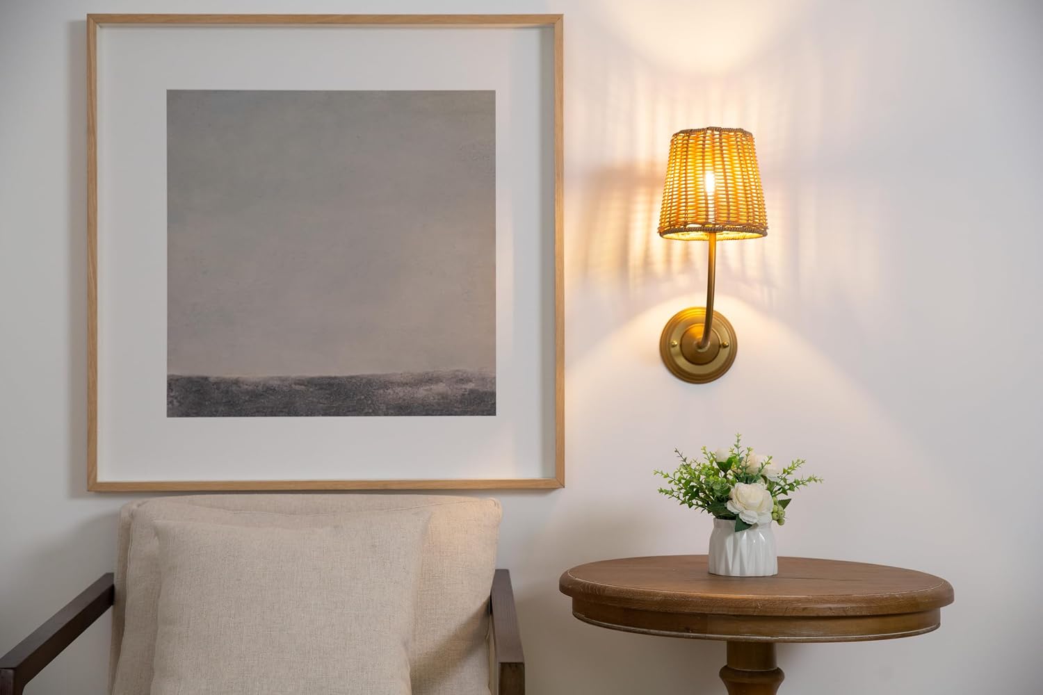 2 Pack Gold Rattan Hardwired Wall Sconces