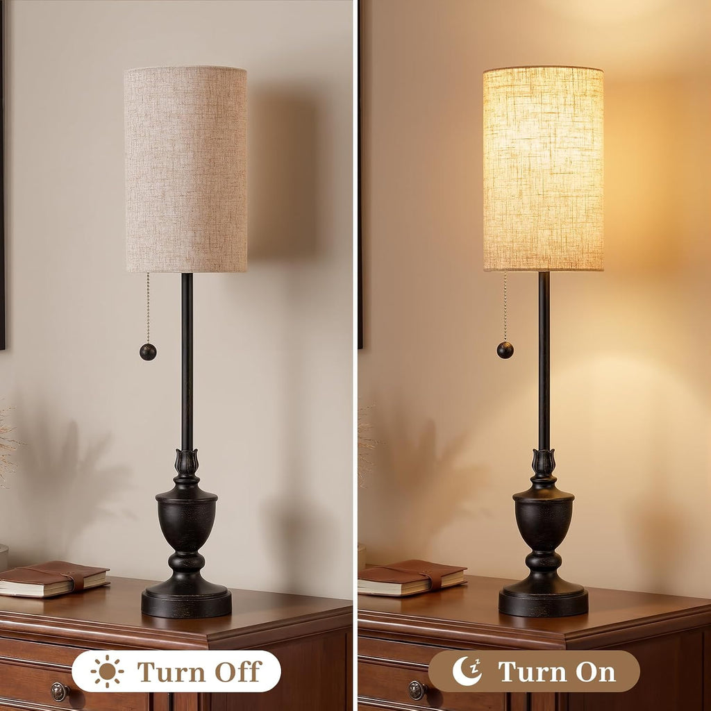 Set of 2 28in Black Resin Tall Skinny Candlestick Table Lamps