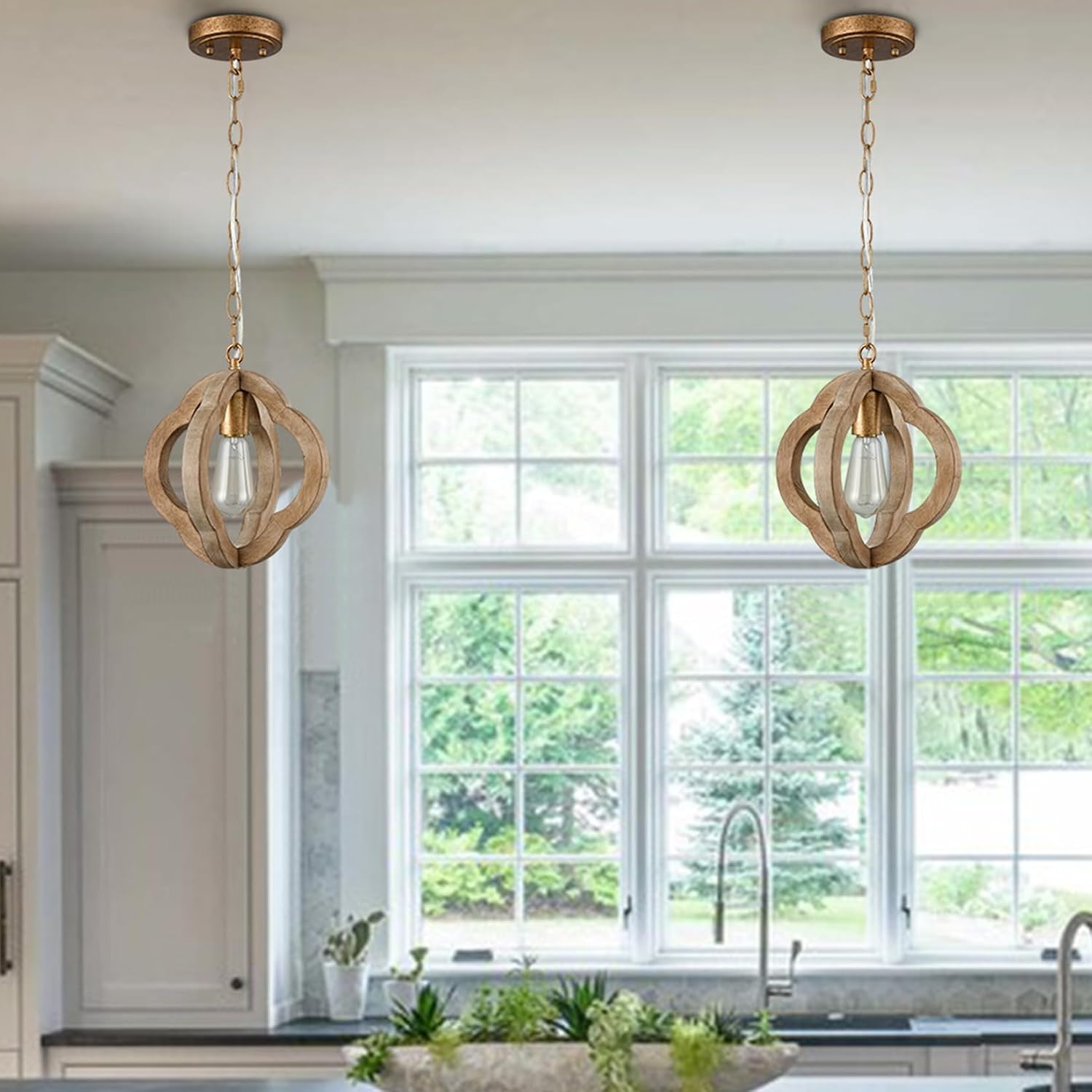 Vintage Wood Farmhouse Pendant Light