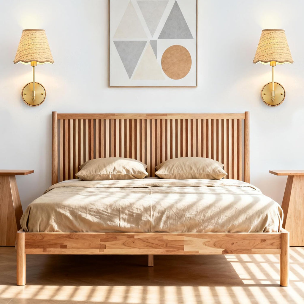 2 Pack Gold Natural Rattan Wall Sconces