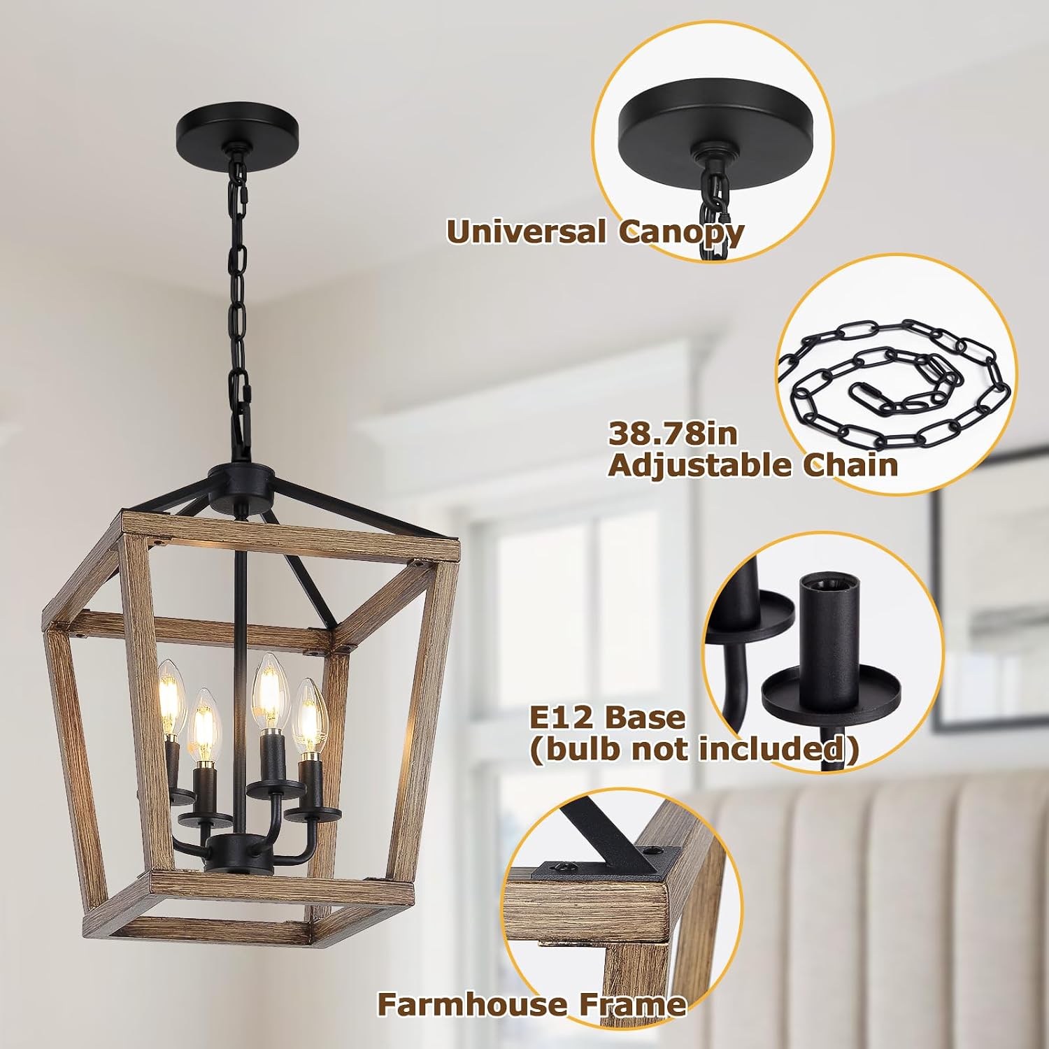 4-Light Wood Cage Farmhouse Chandelier