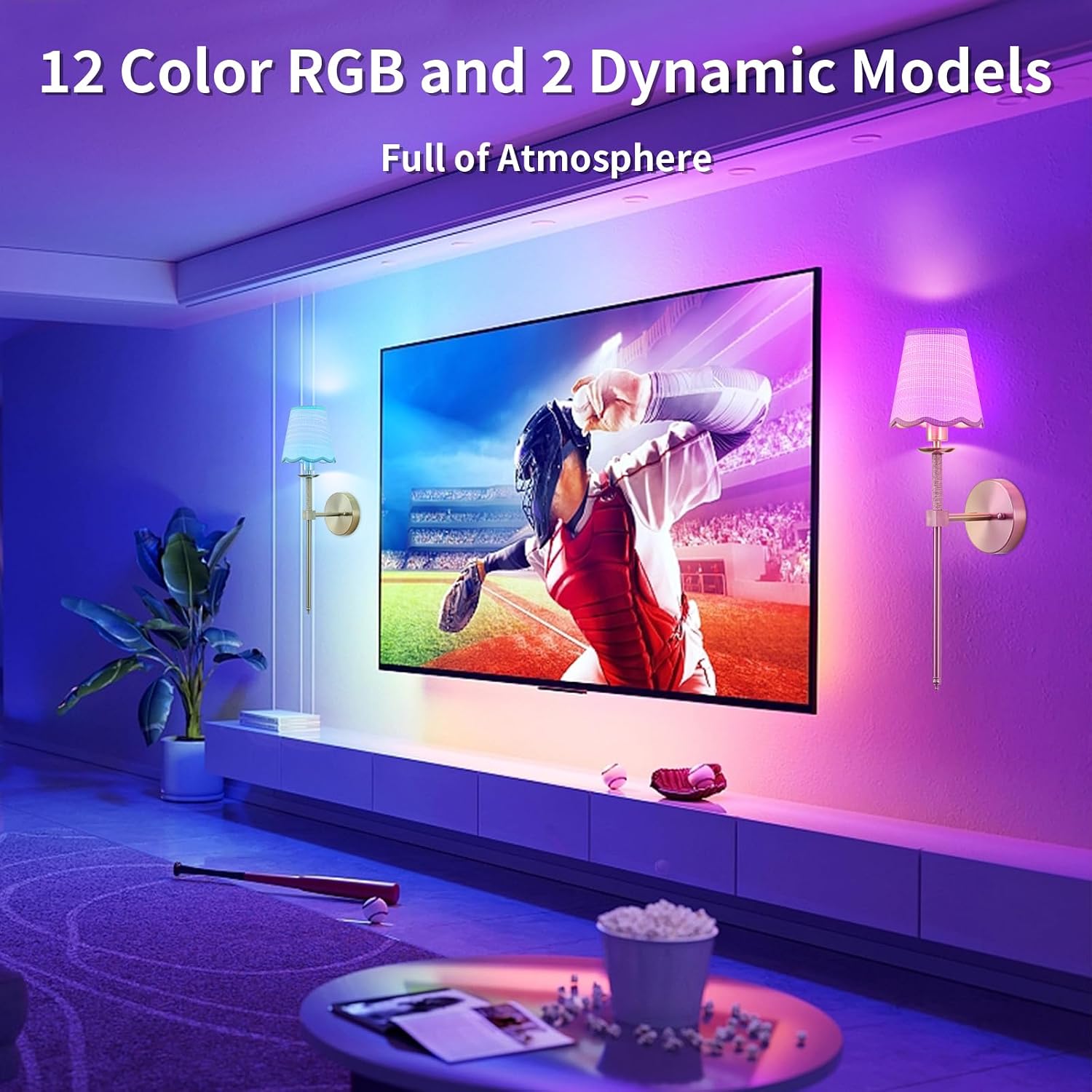 2 Pack Gold RGB Rattan Battery Wall Sconces