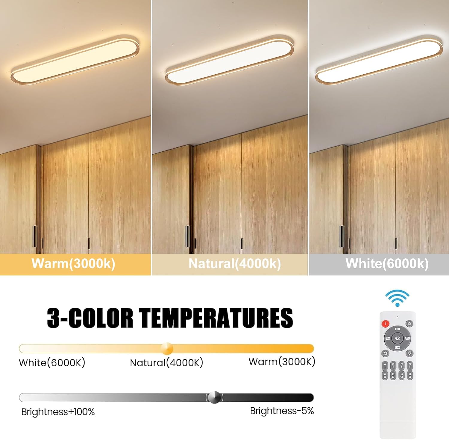 39.4in Gold Linear Semi Flush LED Ceiling Light