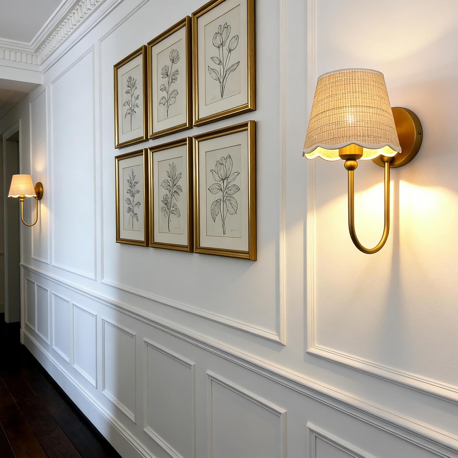 2 Pack Curved Arm Rattan Wall Sconces